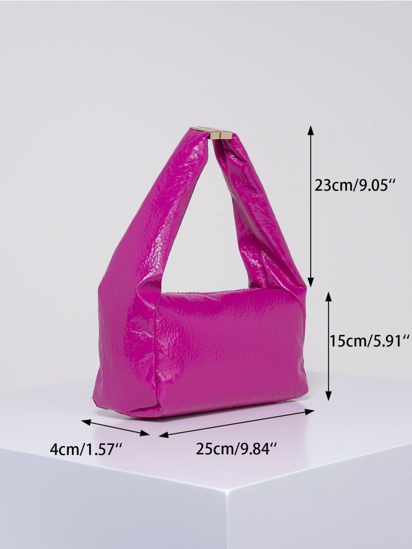 PU Square Bag Zipper Embossed Detail Top-Handle