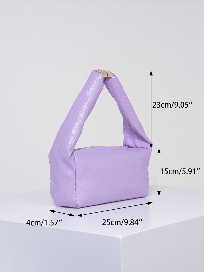 PU Square Bag Zipper Embossed Detail Top-Handle Purple