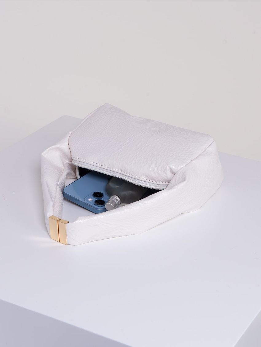 PU Square Bag Zipper Embossed Detail Top-Handle White