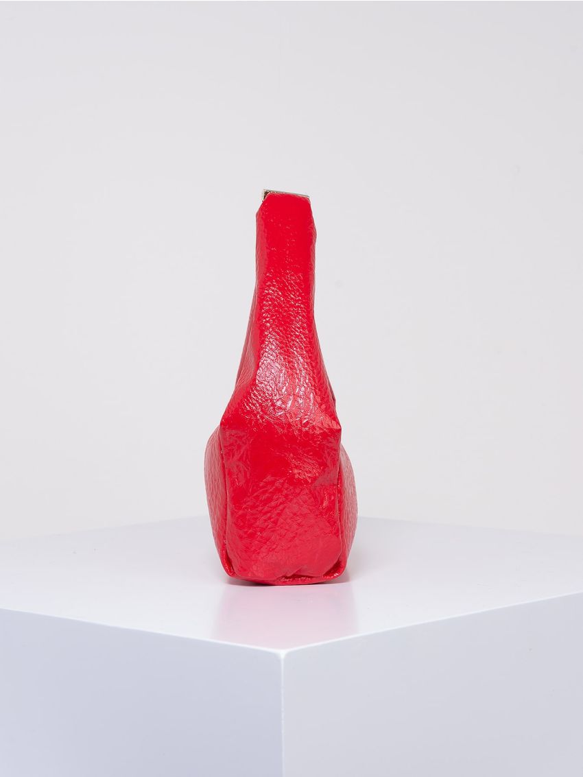 PU Square Bag Embossed Detail Zipper Top-Handle Red