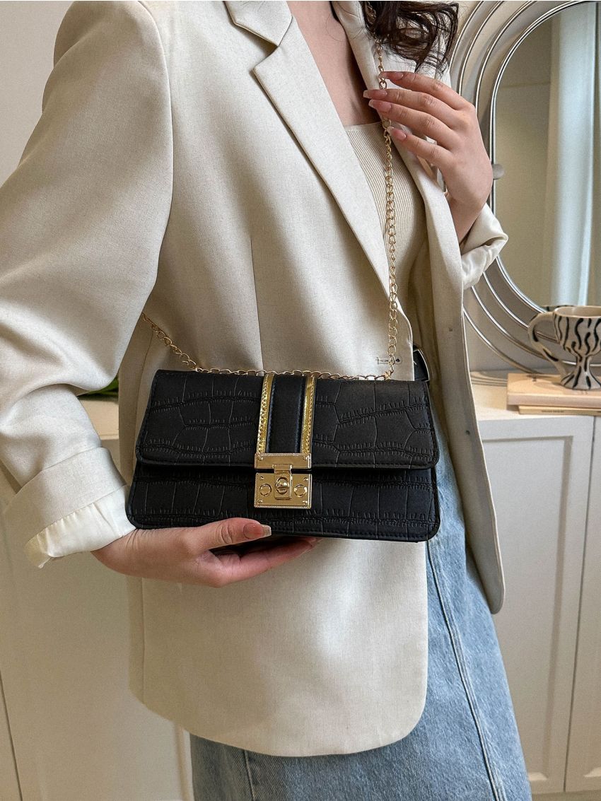 Medium Square Bag Fashionable Crocodile Print Flap Chain