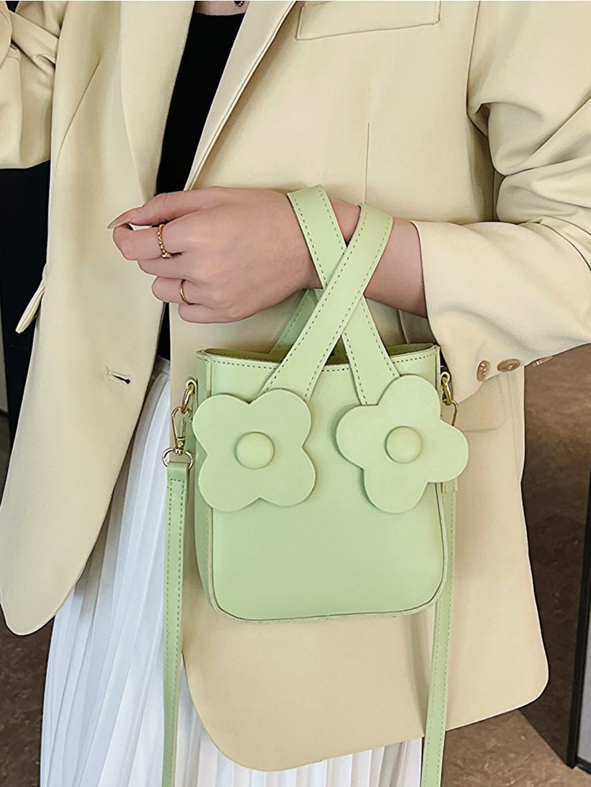 Mini Square Bag Flower Decor Double Handle