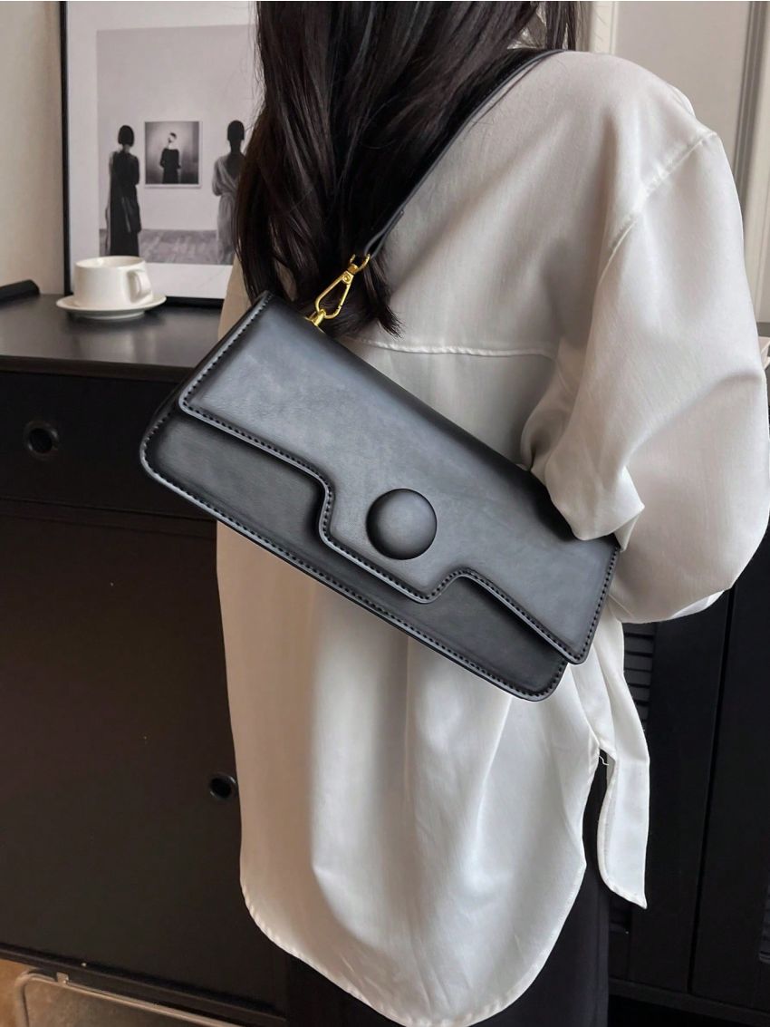 Medium Baguette Bag Solid Color Flap Design