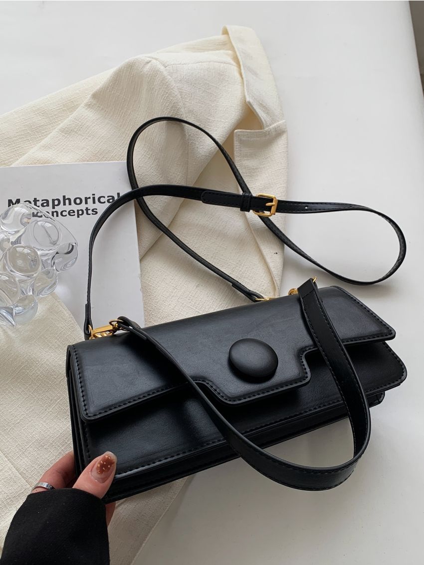 Medium Baguette Bag Solid Color Flap Design