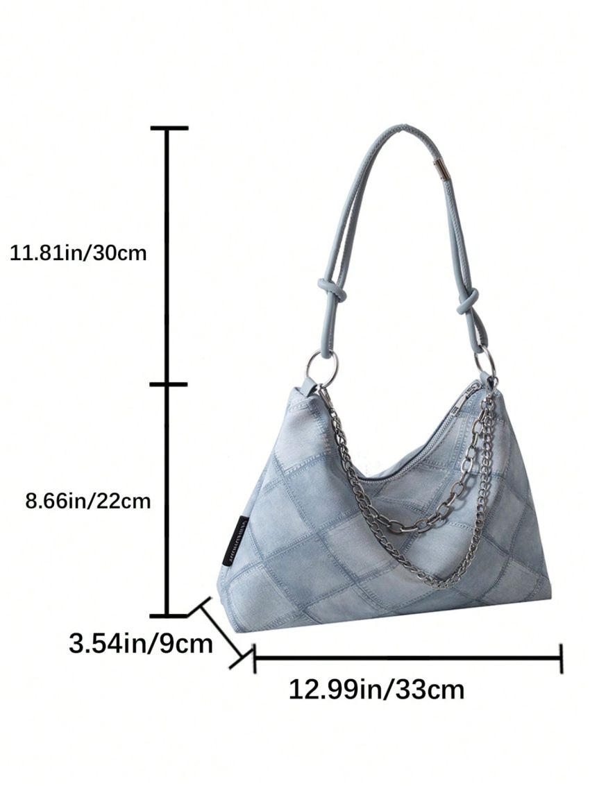 Geometric Pattern Hobo Bag Chain Decor