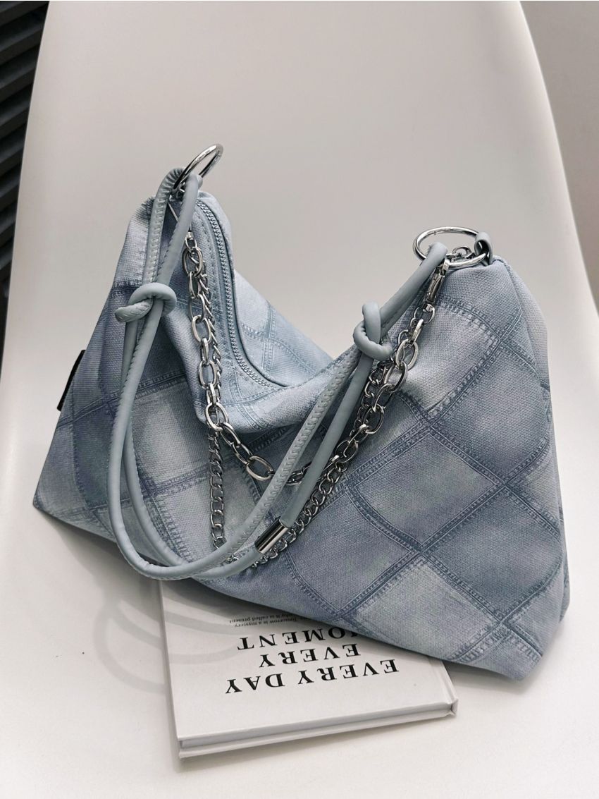 Geometric Pattern Hobo Bag Chain Decor