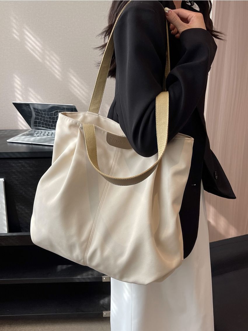 Large Shopper Bag Letter Patch Decor Casual