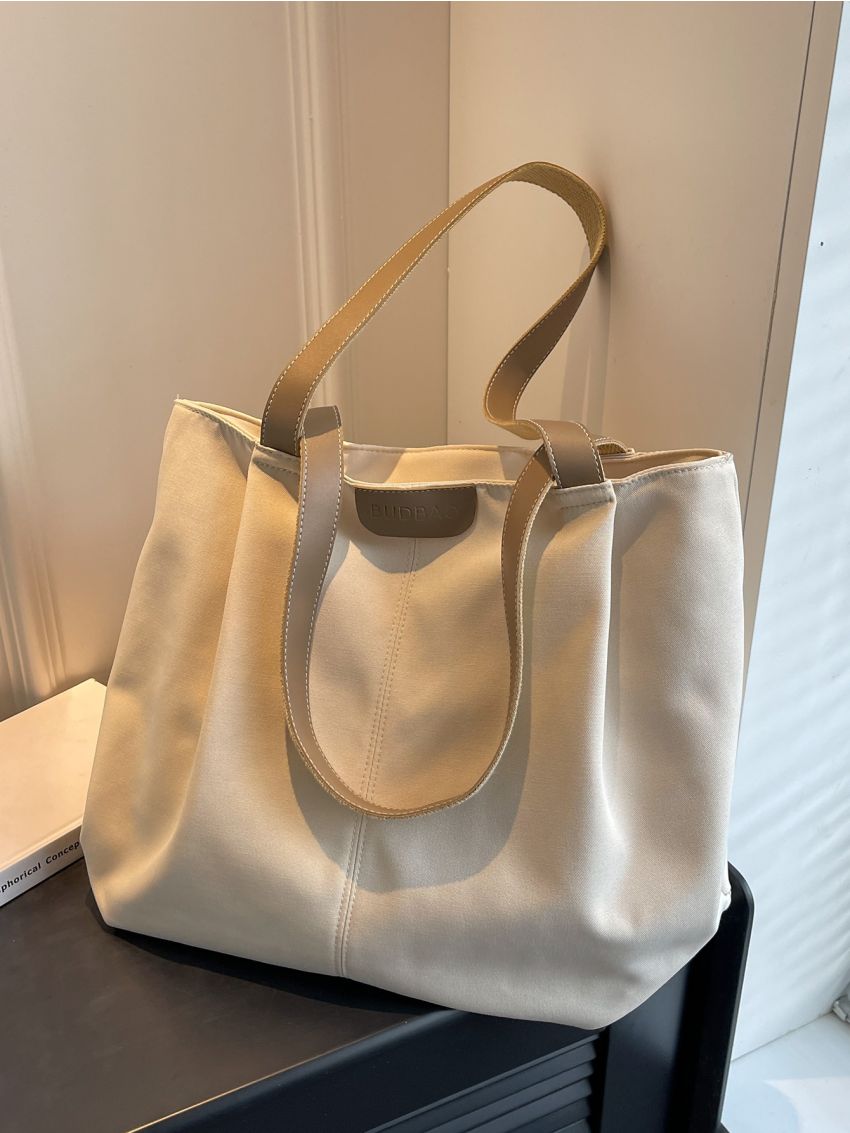 Large Shopper Bag Letter Patch Decor Casual