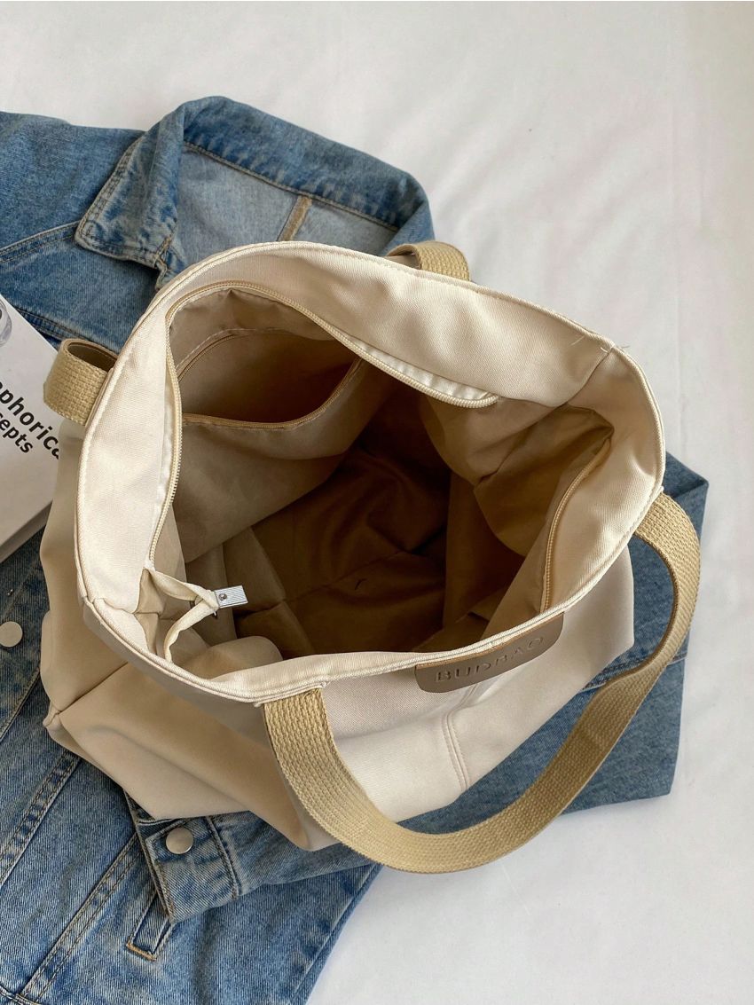 Large Shopper Bag Letter Patch Decor Casual