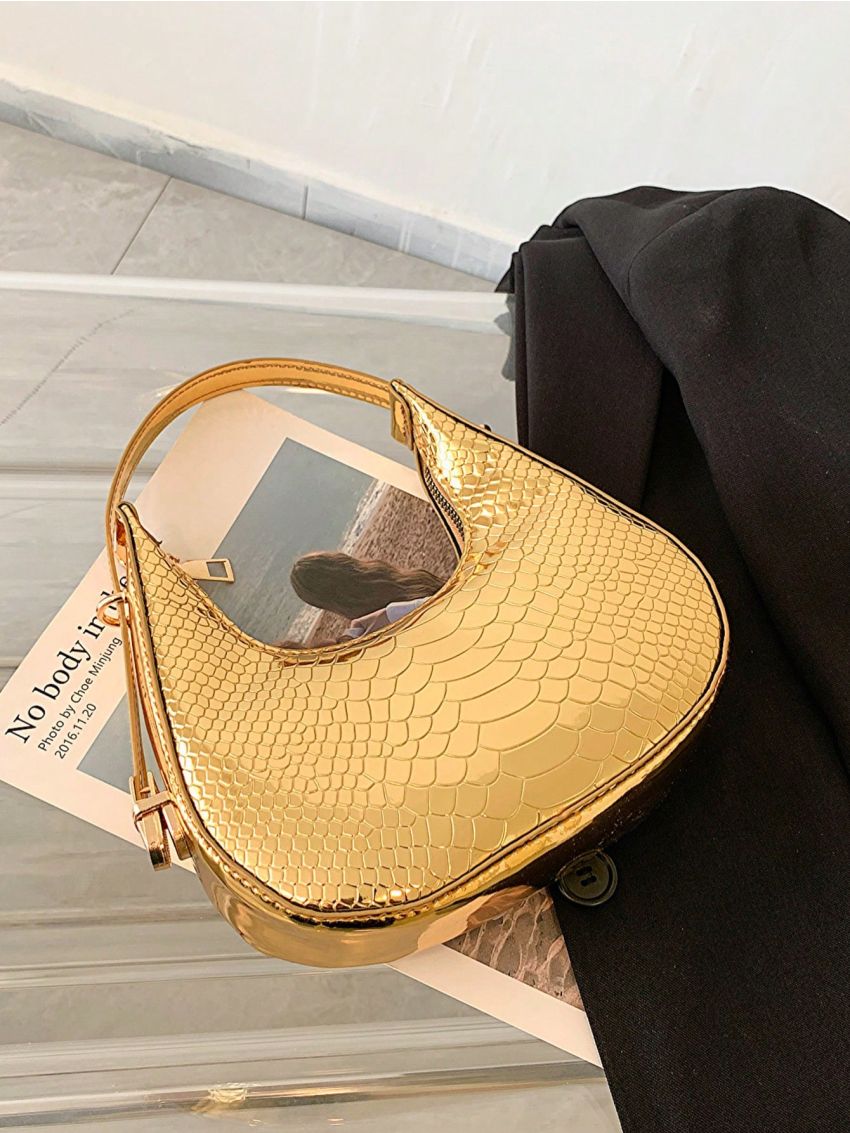 Mini Hobo Bag Metallic Snakeskin Embossed Funky