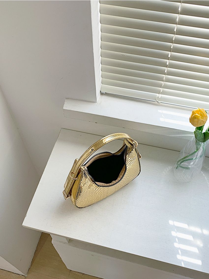 Mini Hobo Bag Metallic Snakeskin Embossed Funky