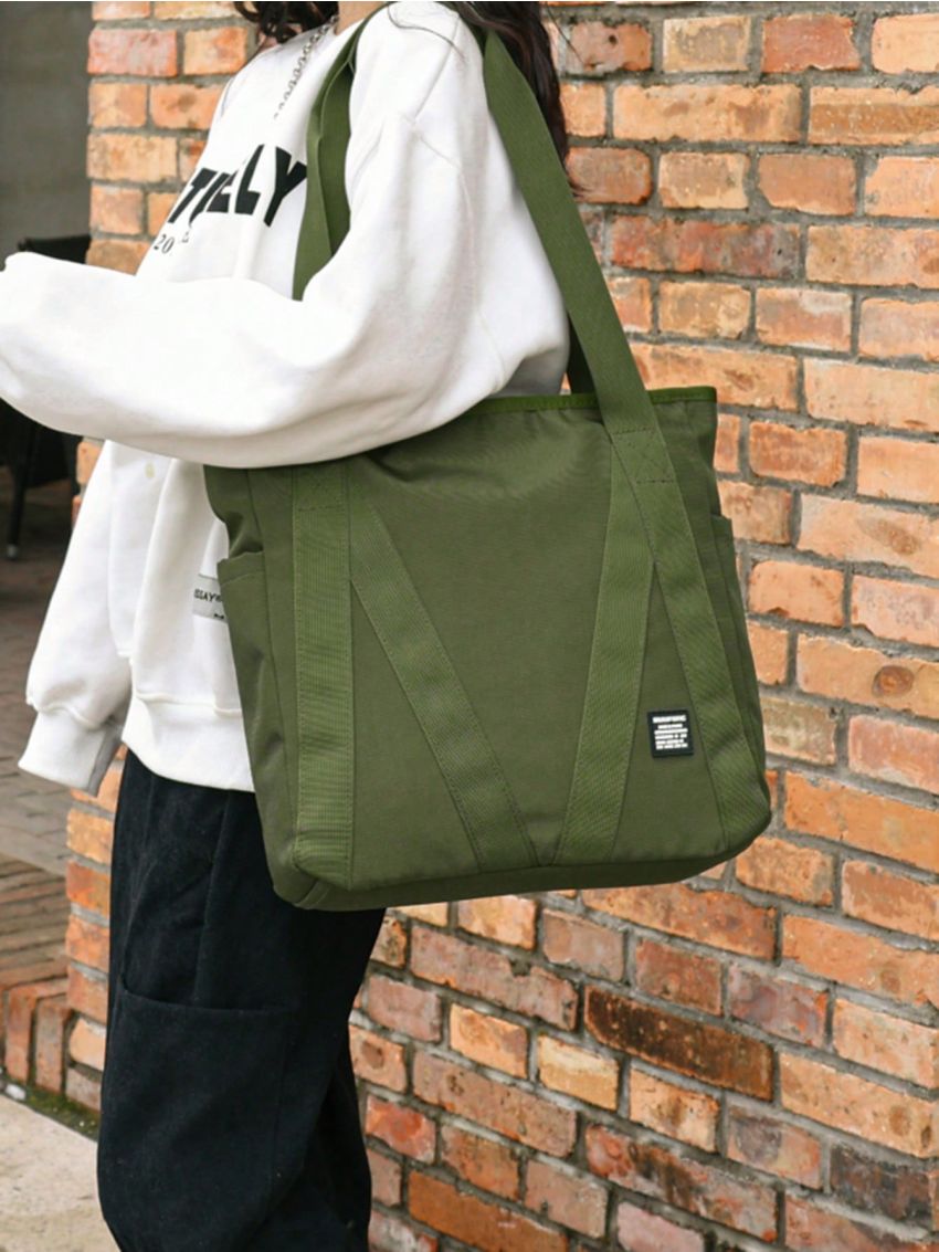 Small Shopper Bag Solid Letter Patch Decor