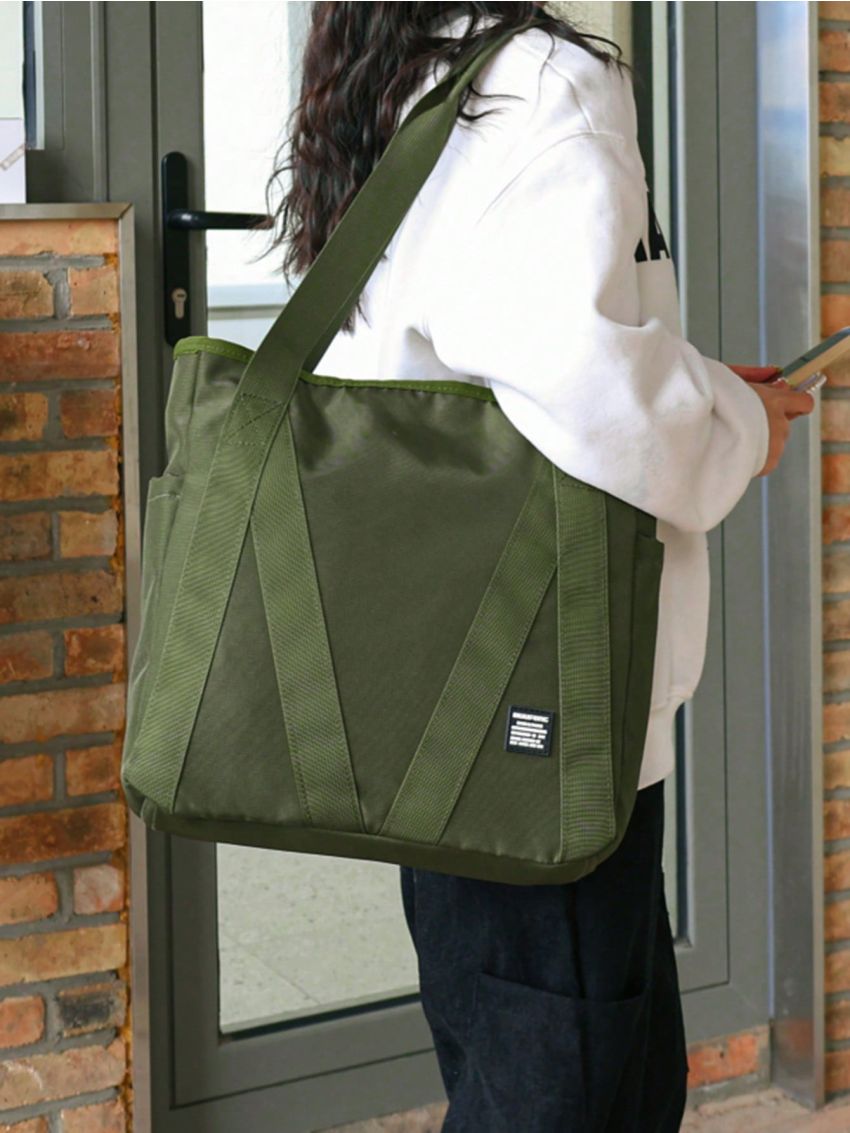 Small Shopper Bag Solid Letter Patch Decor