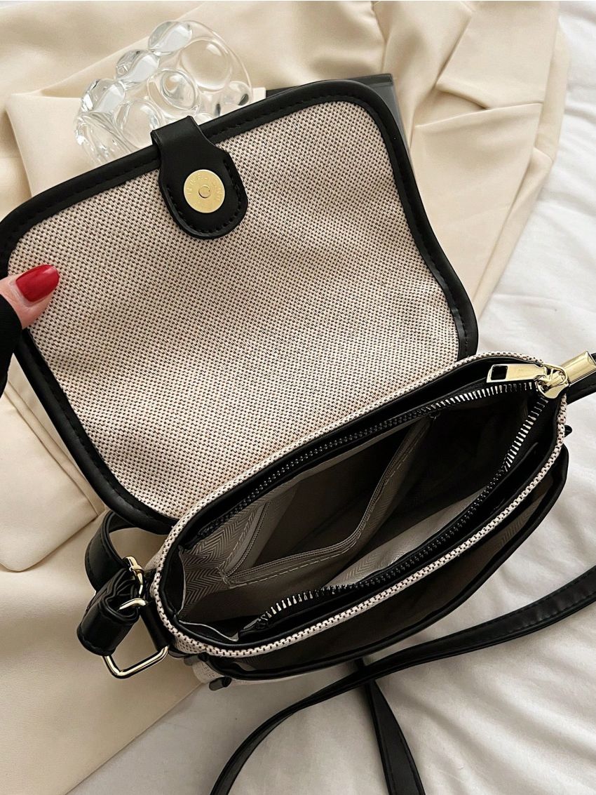 Small Flap Square Bag Metal Decor Contrast Binding