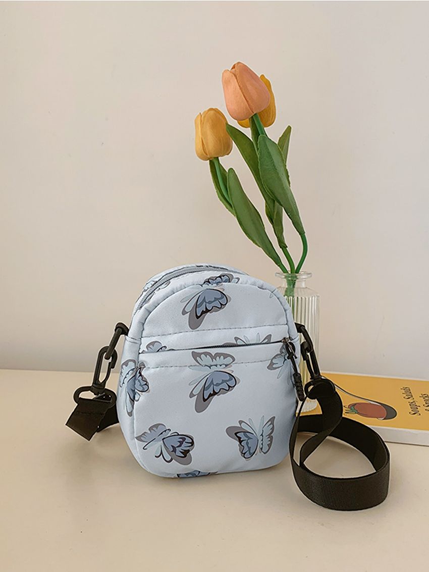 Mini Square Bag Butterfly Pattern Adjustable Strap For Daily