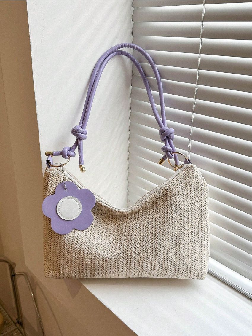 Medium Straw Bag Flower Decor