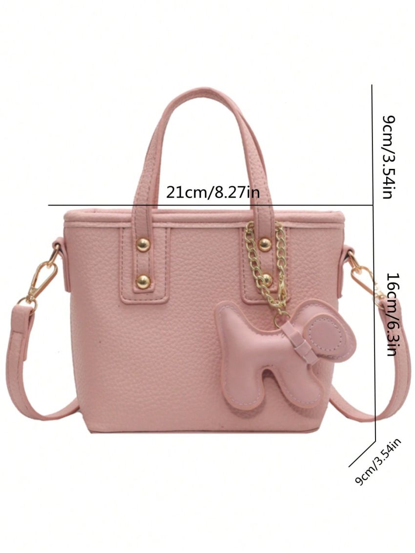 Small Bucket Bag Solid Color Double Handle With Bag Charm