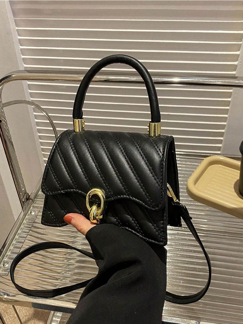 Mini Satchel Bag Quilted Top Handle Solid Color