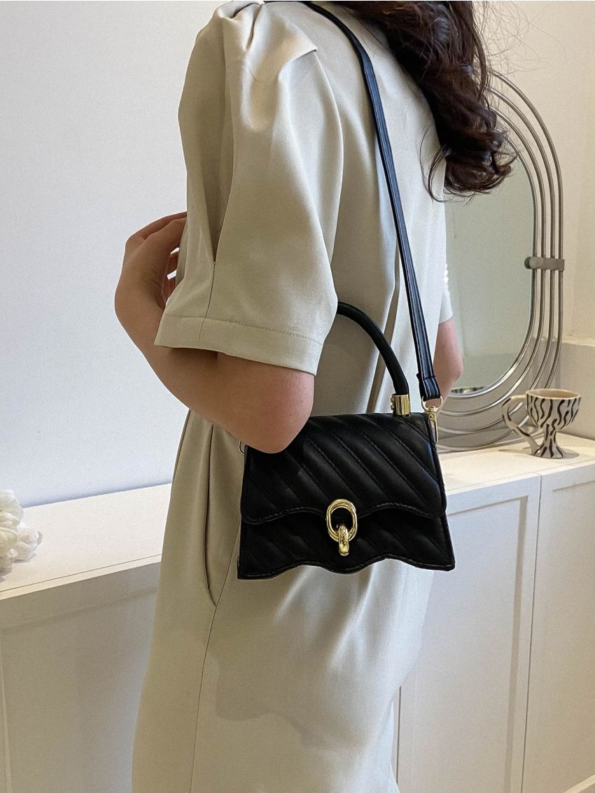 Mini Satchel Bag Quilted Top Handle Solid Color