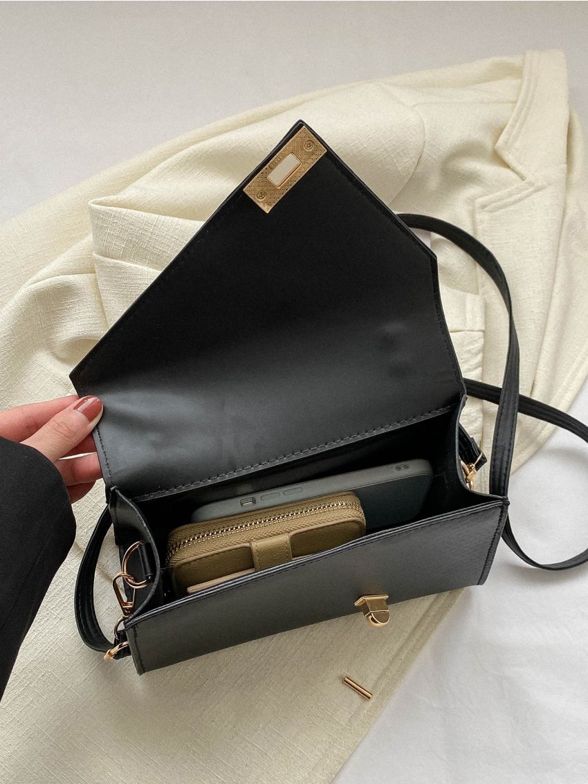 Small Square Bag Crocodile Embossed Twist Lock