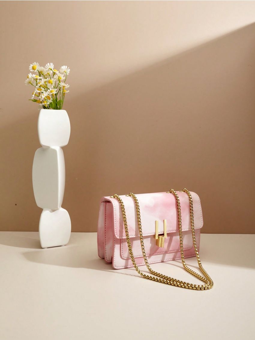 Mini Flap Square Bag Tie Dye Metal Decor