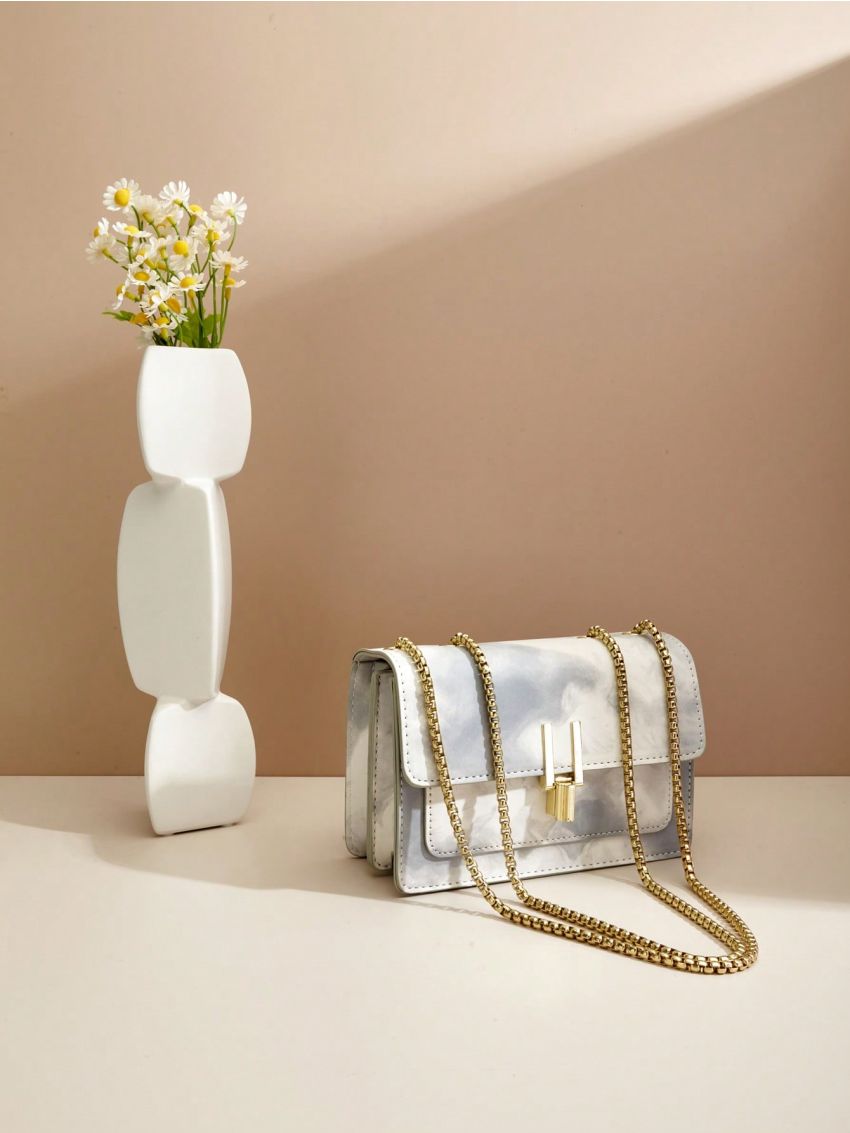 Mini Flap Square Bag Tie Dye Metal Decor