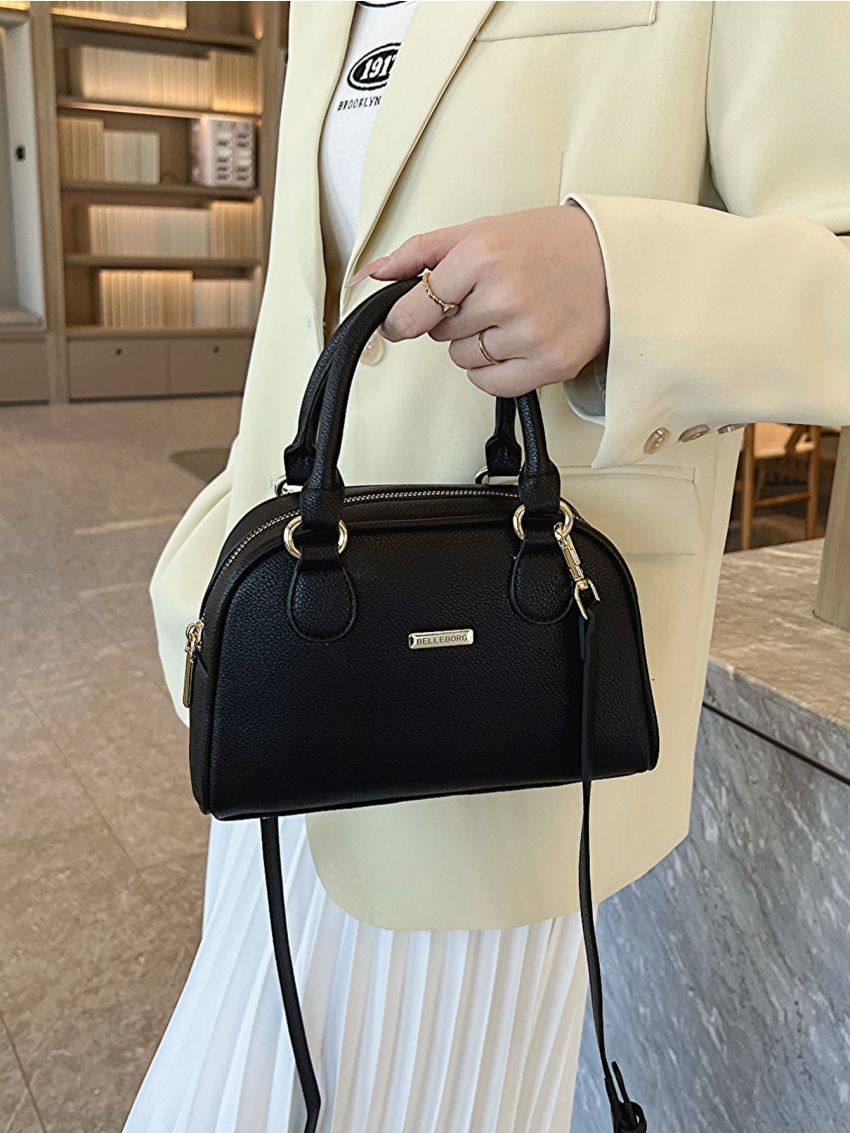 Small Dome Bag Metal Decor Litchi Embossed