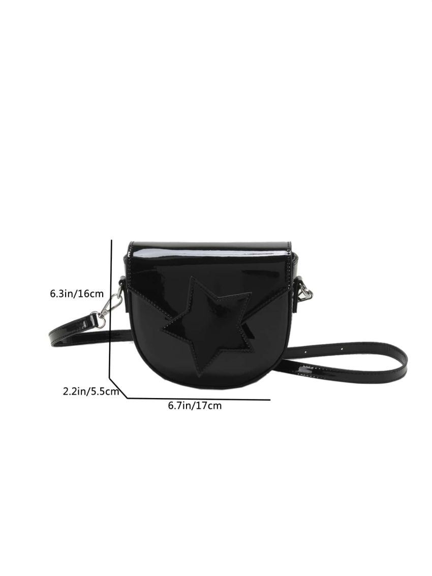 Star Graphic Saddle Bag Mini Flap Black
