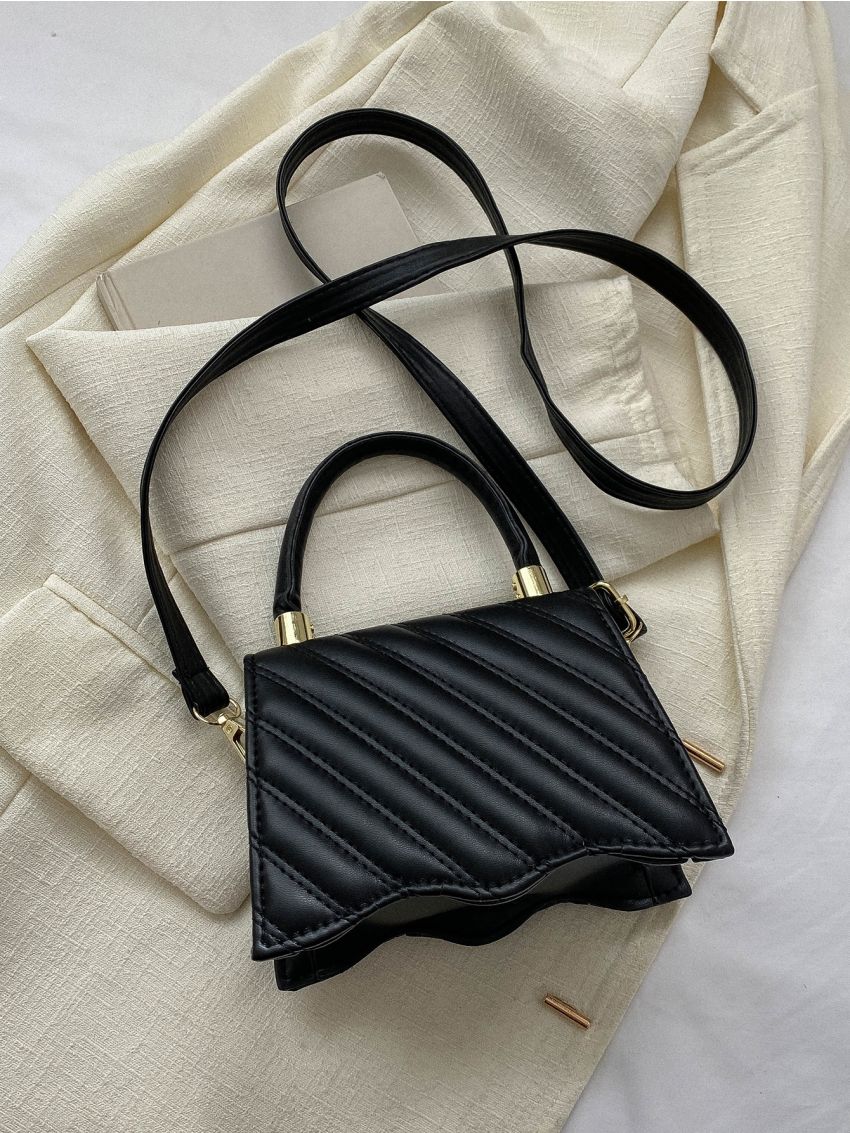 Mini Novelty Bag Fashionable Quilted Metal Lock Top Handle Flap PU