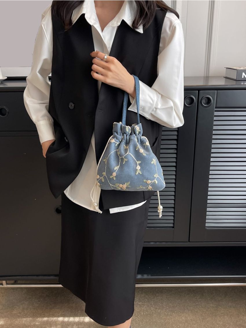 Mini Bucket Bag Plant Embroidery Design