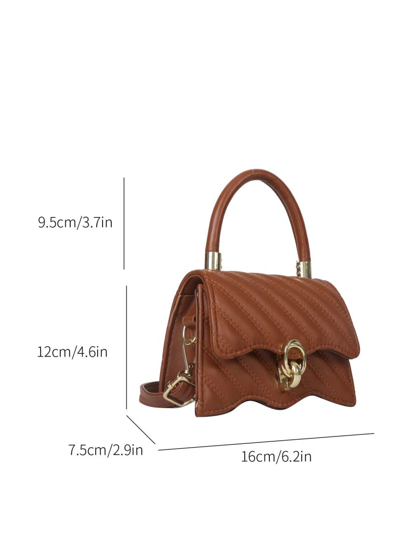 Mini Square Bag Metal Decor Scallop Detail Top Handle For Daily