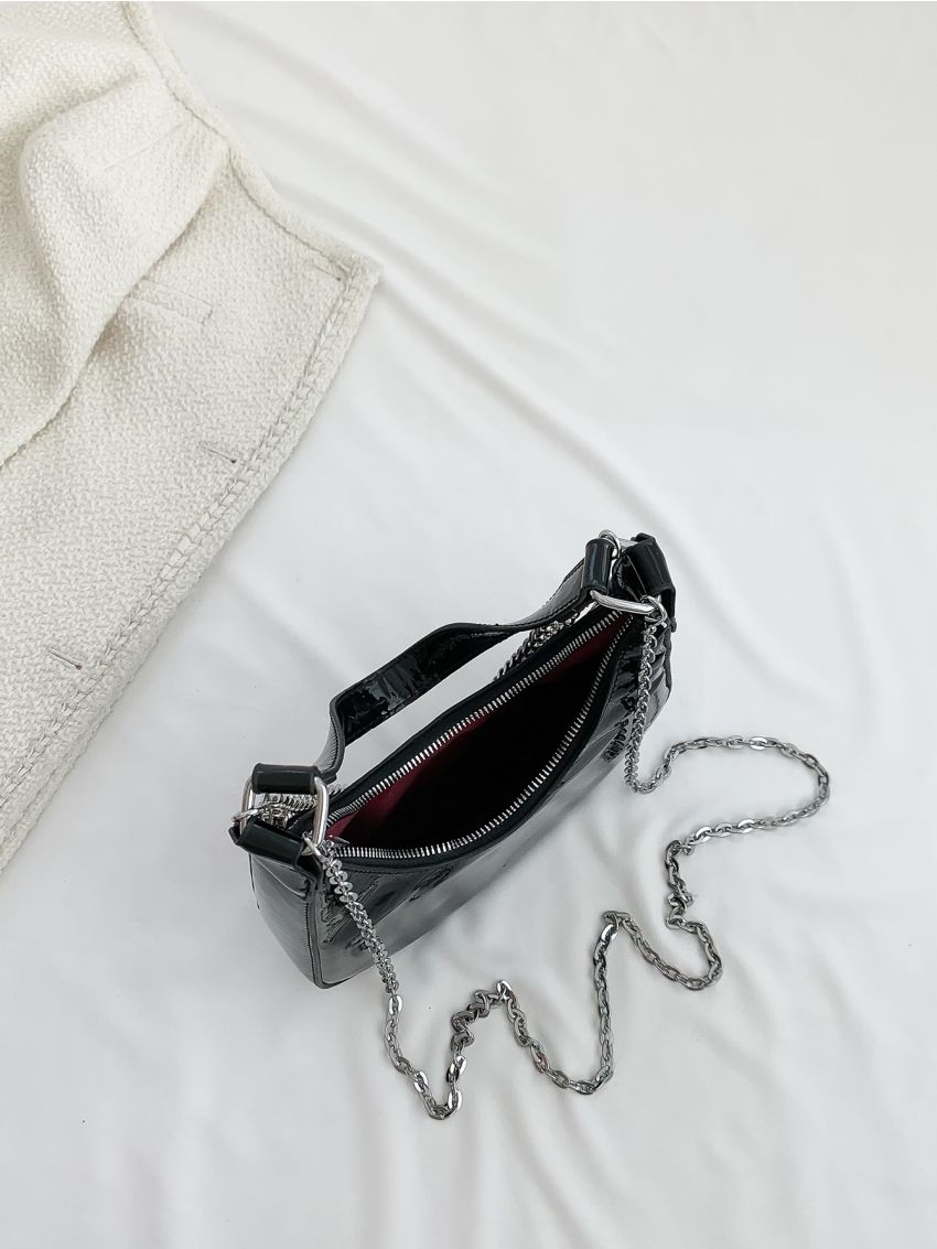 Small Hobo Bag Crocodile Embossed Chain Decor