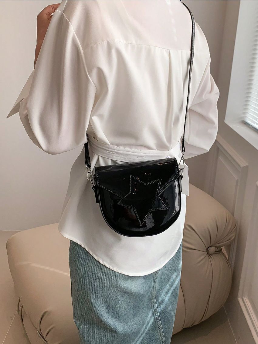 Mini Flap Saddle Bag Metallic Star Decor Funky