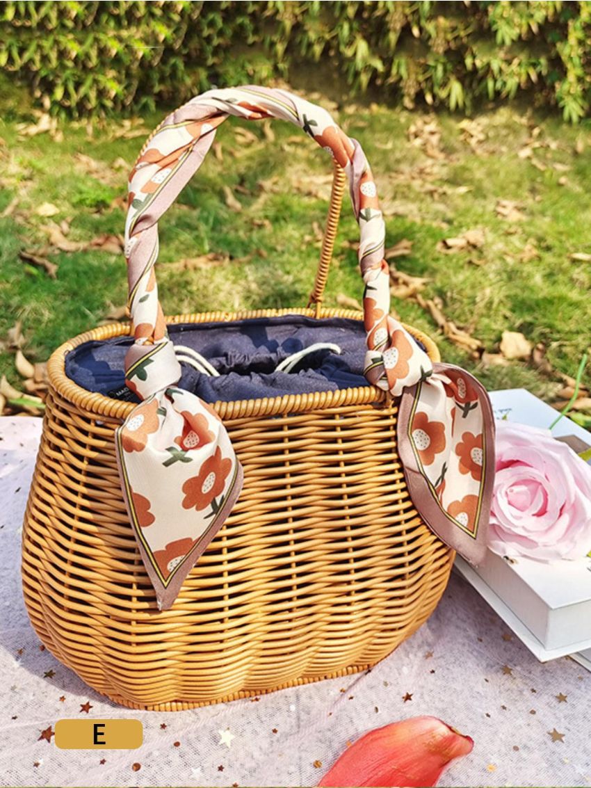 1pc PP Storage Bag, Bohemian Floral Embroidered Drawstring Design Household Storage Bag For Home