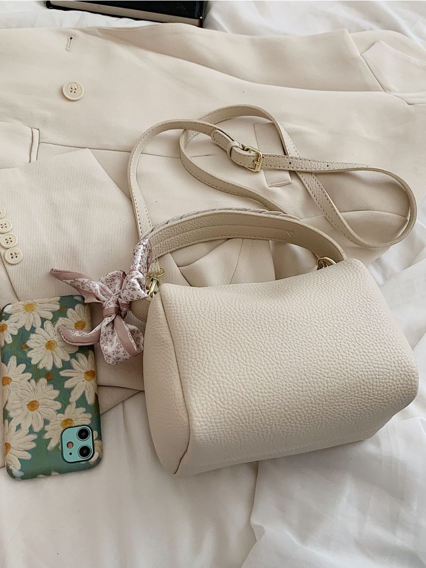 Mini Bucket Bag Twilly Scarf Decor Litchi Embossed