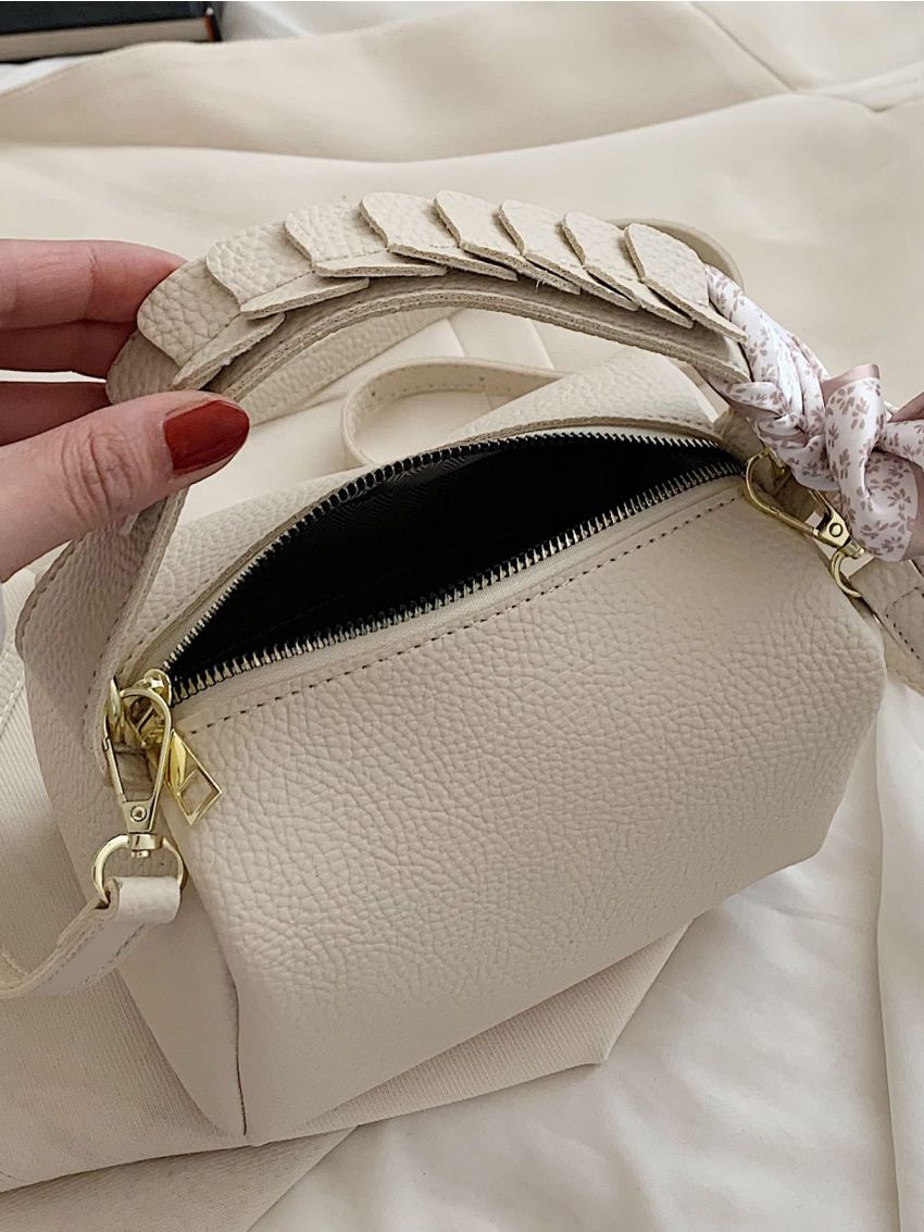 Mini Bucket Bag Twilly Scarf Decor Litchi Embossed