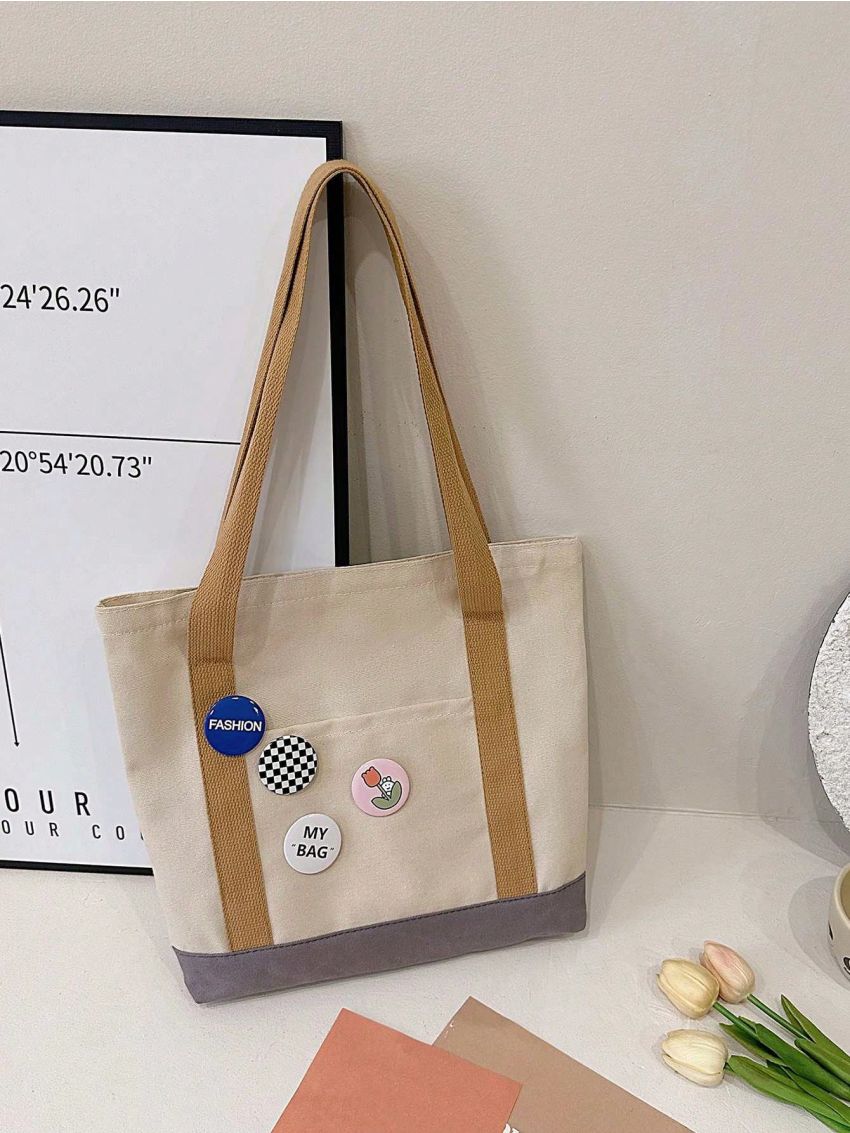 Colorblock Shopper Bag With Badges