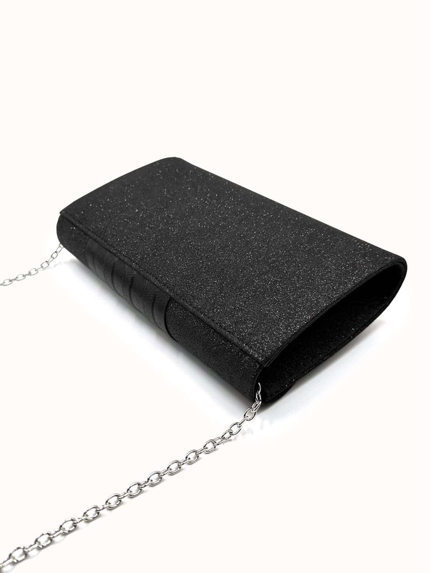 Small Flap Square Bag Pleated Detail Glitter Neon Red