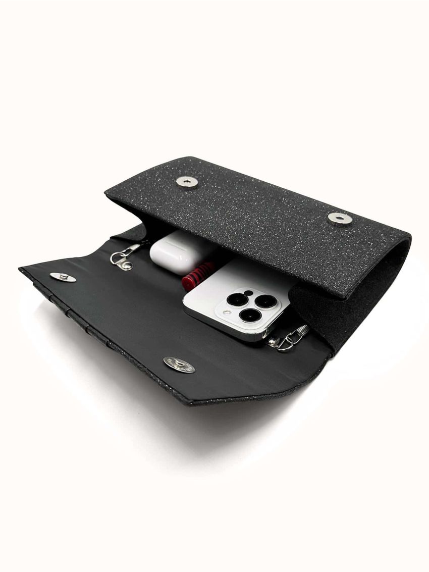 Small Flap Square Bag Pleated Detail Glitter Neon Red