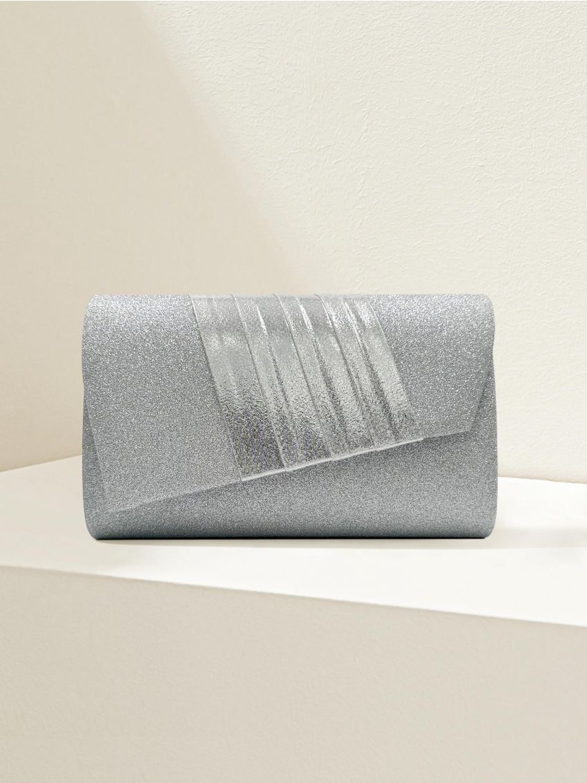 Small Flap Square Bag Pleated Detail Glitter