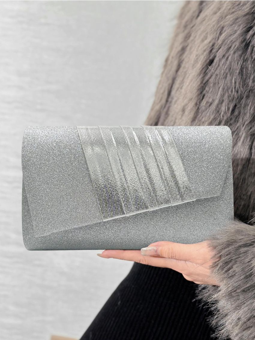 Small Flap Square Bag Pleated Detail Glitter