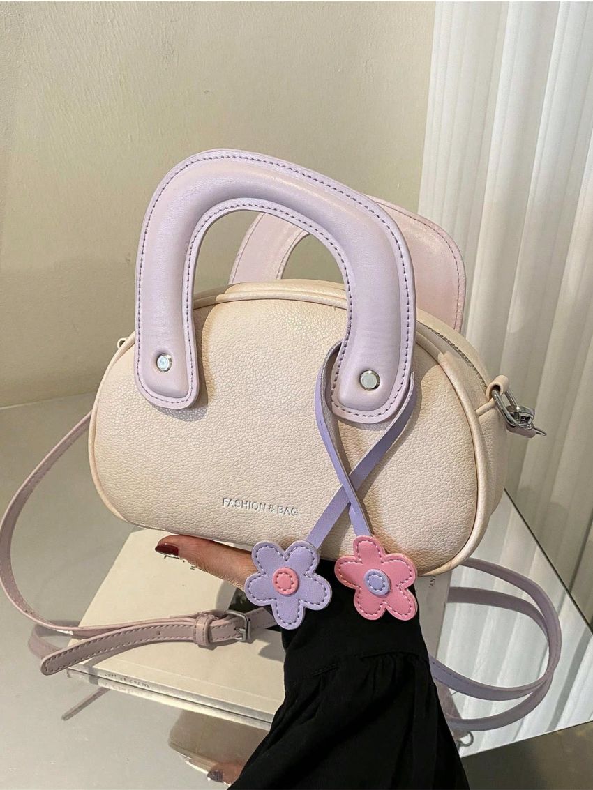 Small Dome Bag Letter Embossed With Flower Bag Charm