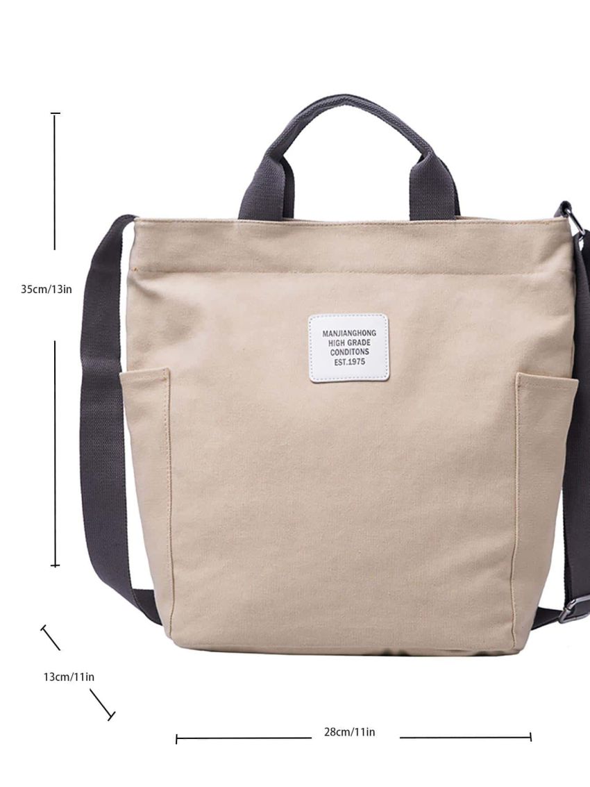 Letter Patch Decor Square Bag Side Pockets