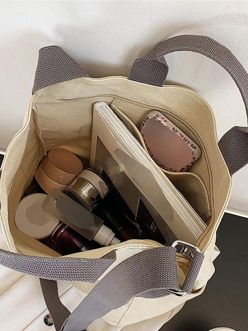 Letter Patch Decor Square Bag Side Pockets