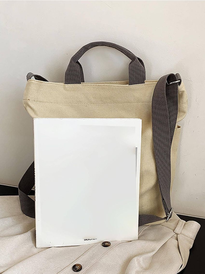 Letter Patch Decor Square Bag Side Pockets