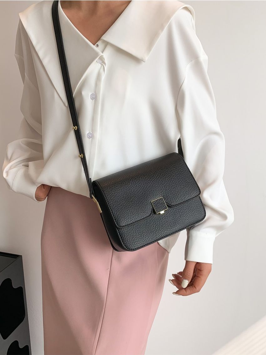 Minimalist Square Bag Mini Flap Black