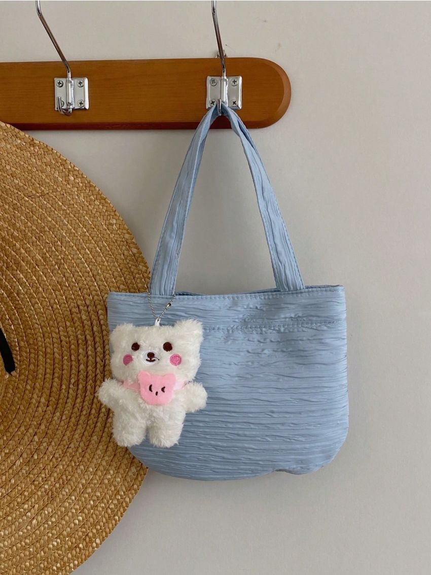 New Solid Color Nylon Cloth Bag Cartoon Pendant College Style Women's Shoulder Bag