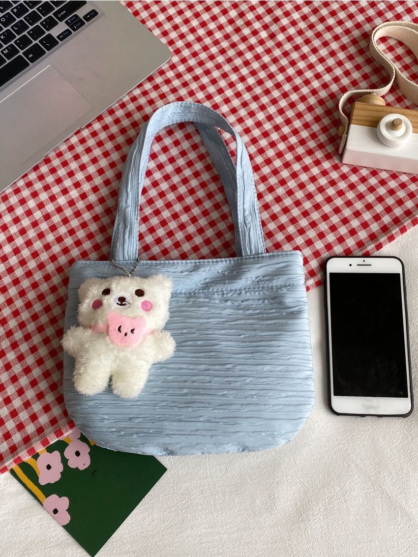 New Solid Color Nylon Cloth Bag Cartoon Pendant College Style Women's Shoulder Bag