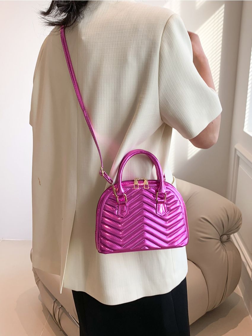 Small Dome Bag Quilted Pattern Metallic Pink Funky