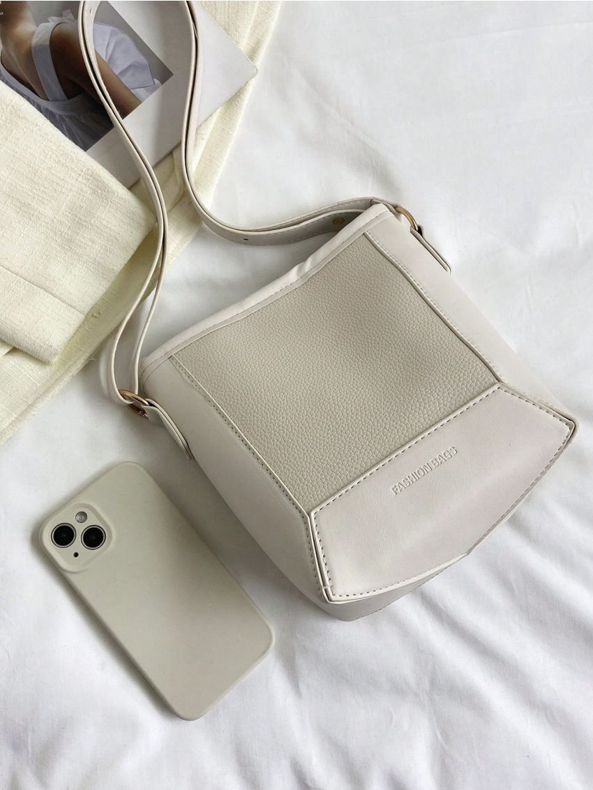 Mini Bucket Bag Black Litchi Embossed Adjustable Strap For Daily